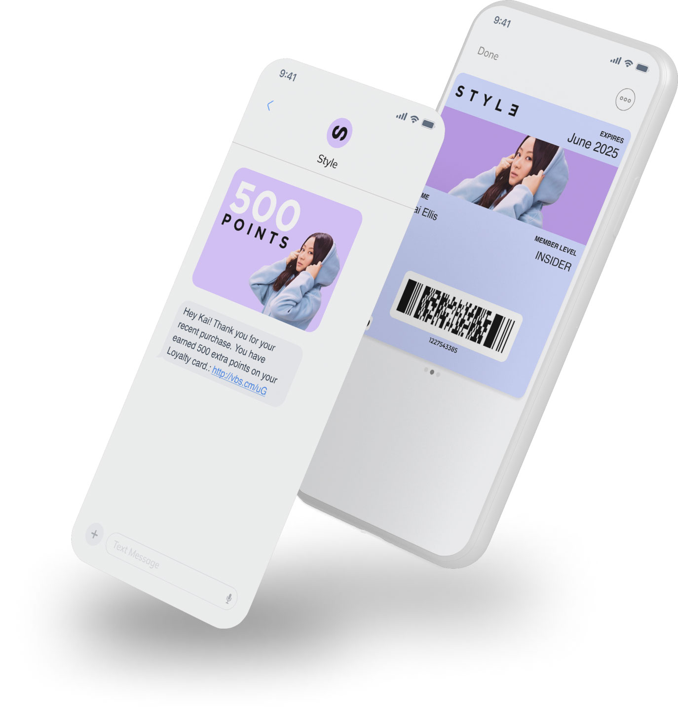 Retail SMS marketing and mobile wallet example on a mobile phone